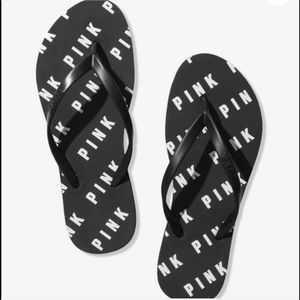 VS Pink Flip Flops Black & White Pink Logo Sz 7/8